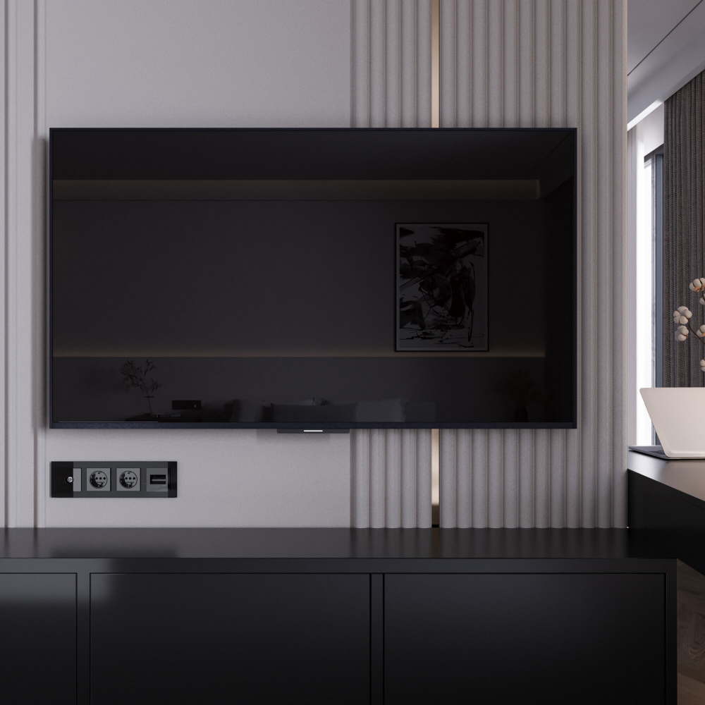 Розетка с заземлением (черный акрил)