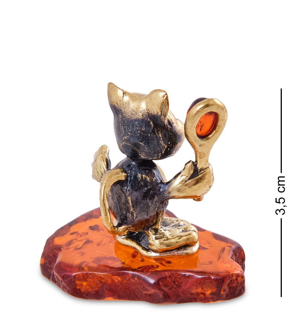Народные промыслы AM-1328 Фигурка «Барсик теннисист» (латунь, янтарь)