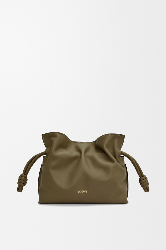 Loewe Мини-клатч Flamenco из телячьей кожи наппа, темный хаки