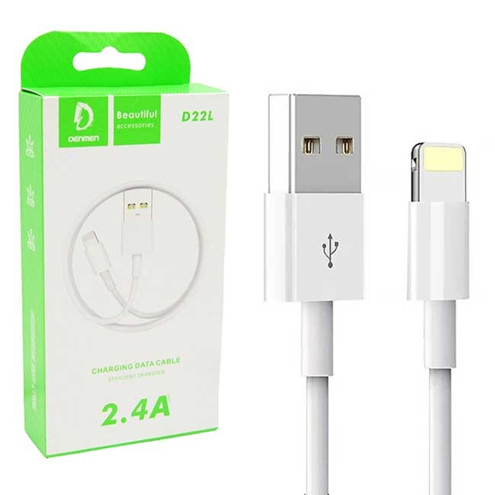 Кабель USB - Lightning DENMEN D22L 2.4A (белый) 1м