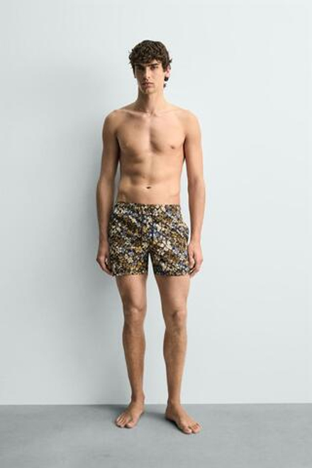 ZARA ПЛАВКИ С ЦВЕТОЧНЫМ ПРИНТОМ, КОРИЧНЕВЫЙ