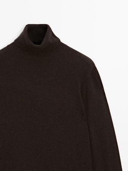 Massimo Dutti Трикотажный свитер из 100% кашемира с высоким воротником, коричневый