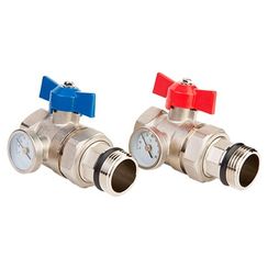 Краны шаровые MVI Ду25 Ру16 с термометром для коллектора (комплект 2 штуки)