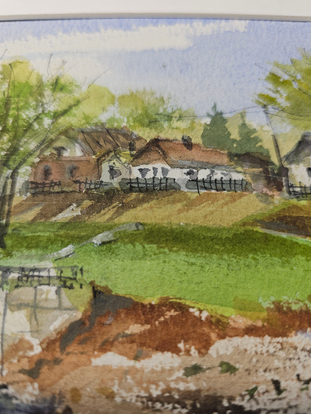 Картина авторская акварельная в паспарту 21х30 см на стену для интерьера "Водопад на реке Осетр"