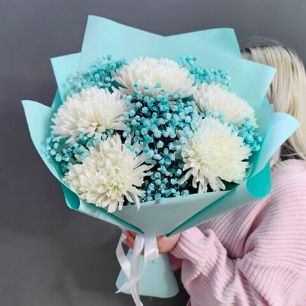 Букет из хризантем "Антонов" с гипсофилой