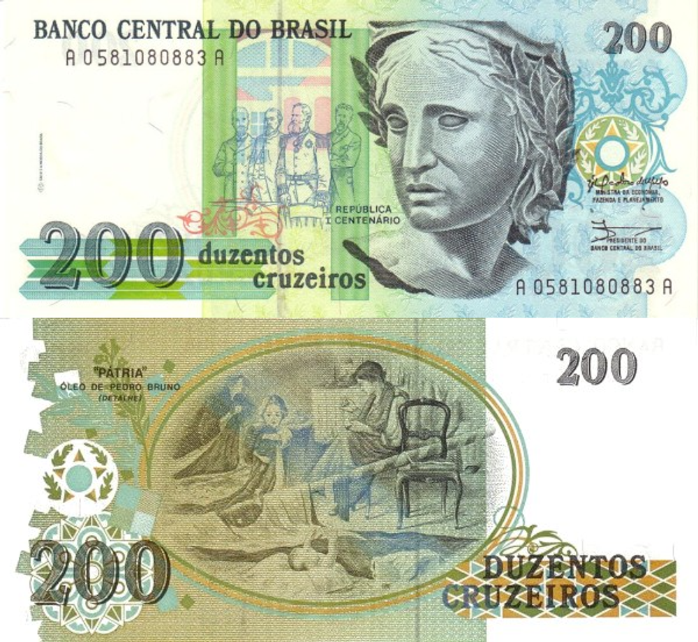 Бразилия 200 крузейро 1990 Родина UNC