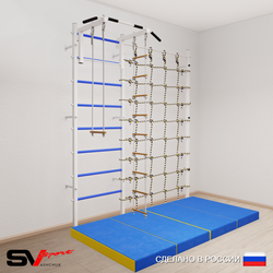 Шведская стенка Sv Sport усиленная 61840 (Турник стандарт/Лестница/Трапеция/Мат 2м/Канатный лаз)