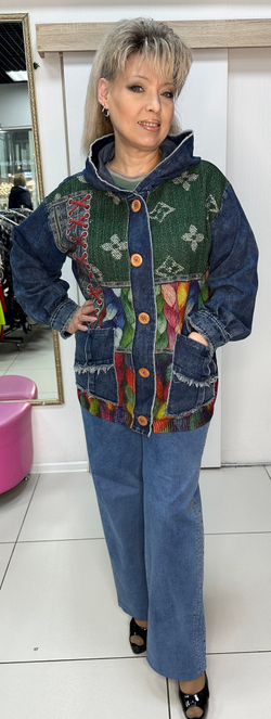 Джинсовый комбинированный жакет-ветровка