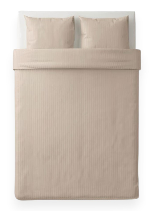 Комплект из сатина НАТЕСМИО 2 наволочки + пододеяльник евро | бежевый страйп-сатин