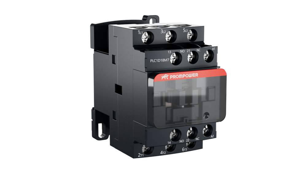 Контактор Prompower PLC1D18M7 серии Pulse, ток 18А, 3 полюса, доп контакт 1НО+1НЗ, катушка 230AC