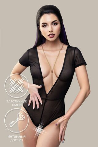 Эротическое боди Waname Abandon с короткими рукавами (Размер: 50-52) (Цвет: черный)