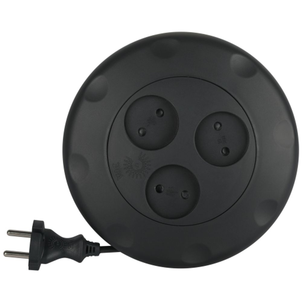 Удлинитель электрический ЭРА UR-3-3m-B рулетка без заземления 3 розетки 3м 2x1мм2 10А черная