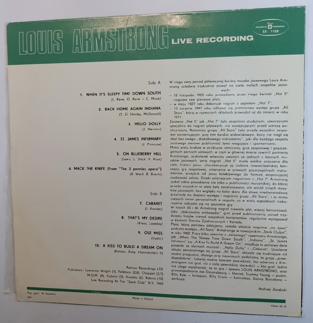 Louis Armstrong Live Recording (Poland 1974)