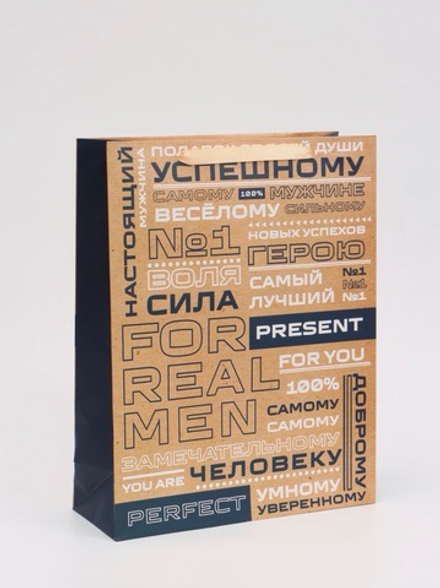 Пакет подарочный вертикальный «Настоящий мужчина», 31×40×14 см