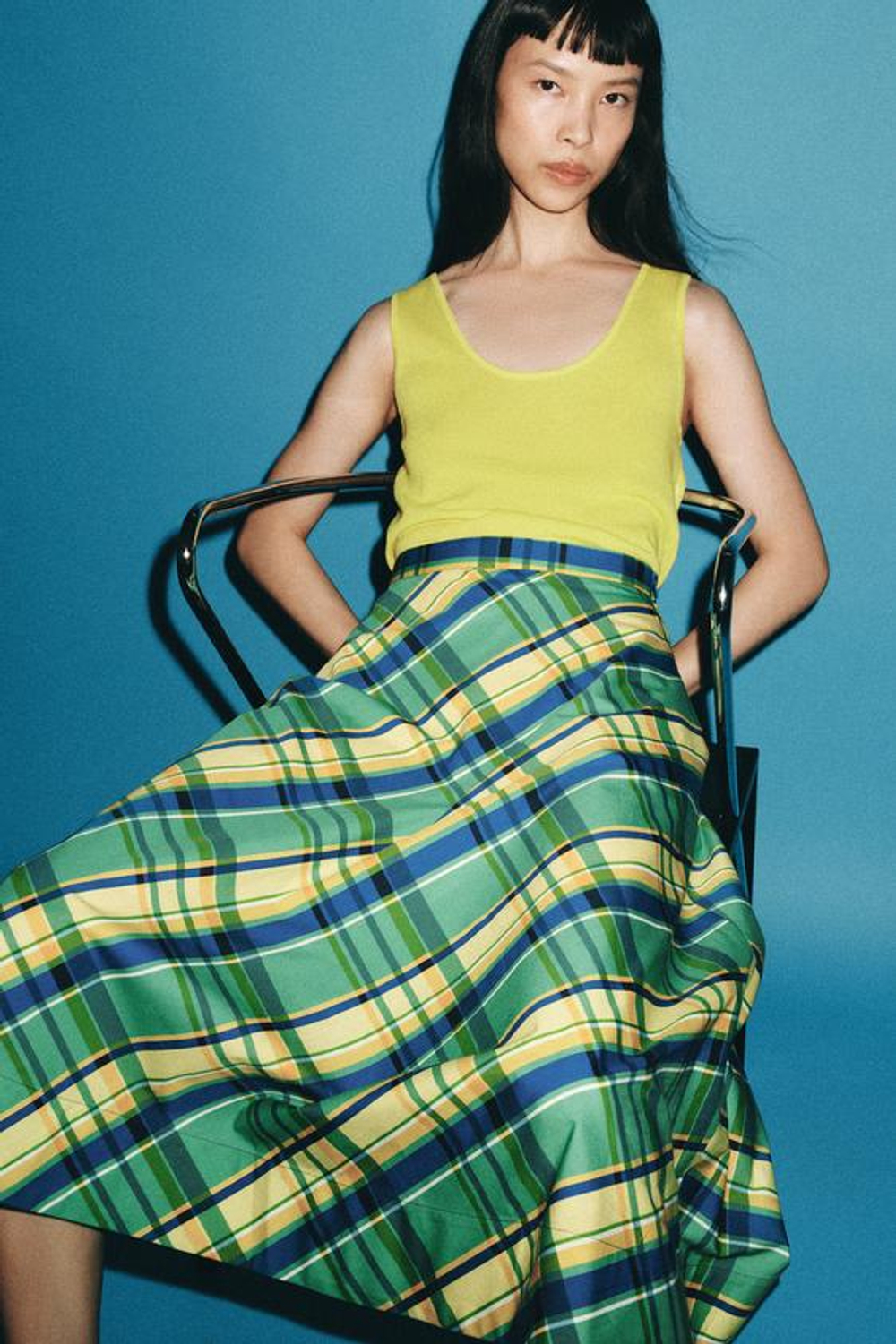 ZARA ЮБКА МИДИ В КЛЕТКУ — ZW COLLECTION, РАЗНОЦВЕТНЫЙ
