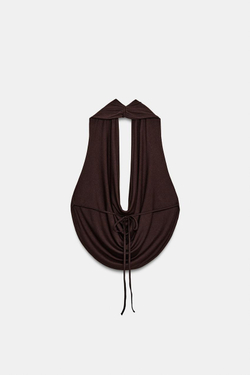 ZARA ДРАПИРОВАННЫЙ ТОП С ГОРЛОВИНОЙ ХАЛТЕР, ТЕМНО-КОРИЧНЕВЫЙ