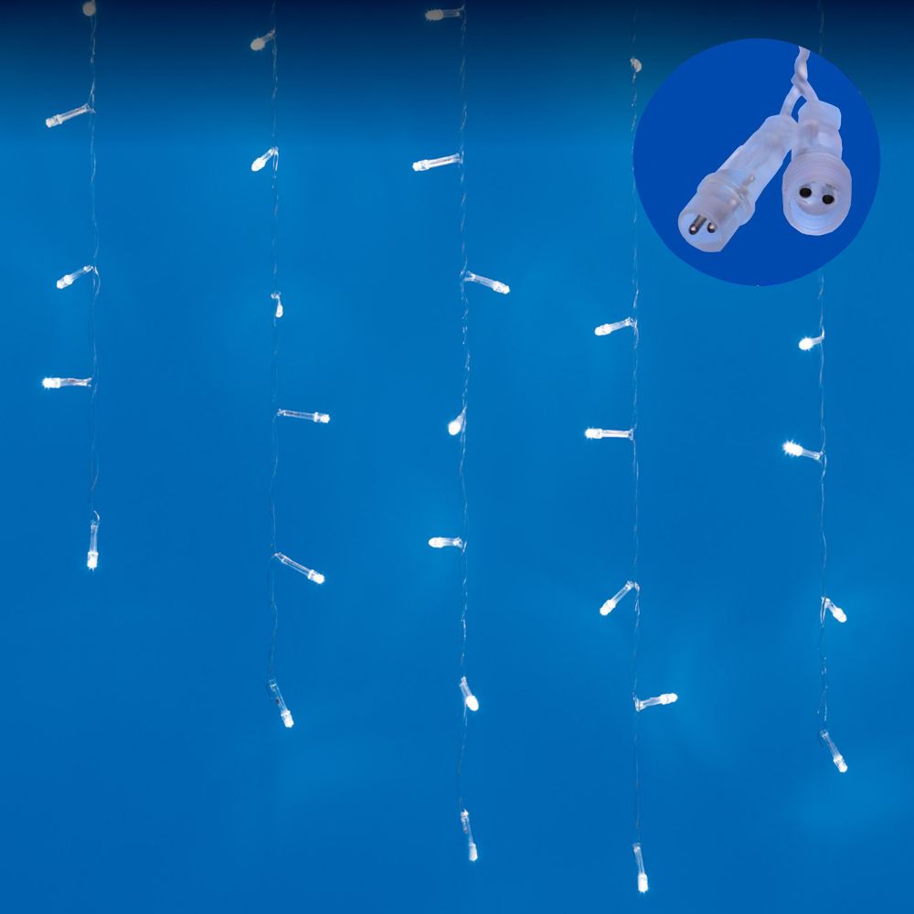 ULD-B6007-200-STK WHITE IP44 Бахрома светодиодная со статическим свечением. 6м. Соединяемая. 200 светодиодов. Белый свет. Провод прозрачный. ТМ Uniel