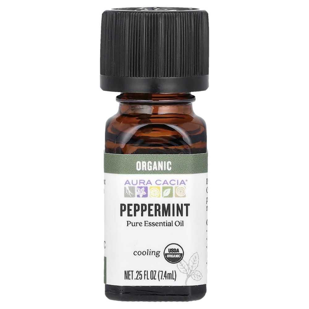 Aura Cacia, Органическое чистое эфирное масло, перечная мята, 7,4 мл (0,25 жидк. унц.)