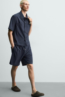 ZARA ТЕХНИЧЕСКИЕ ШОРТЫ RELAXED FIT, СИНИЙ