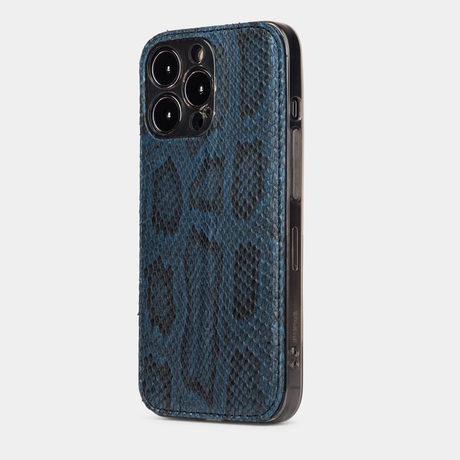 Чехол-накладка для iPhone 13 Pro Max из натуральной кожи питона, синего цвета