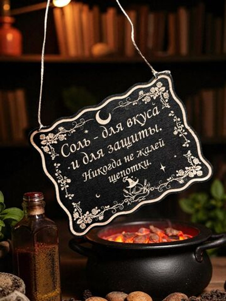 Табличка «Соль для вкуса и защиты» — Деревянный ведьмин декор