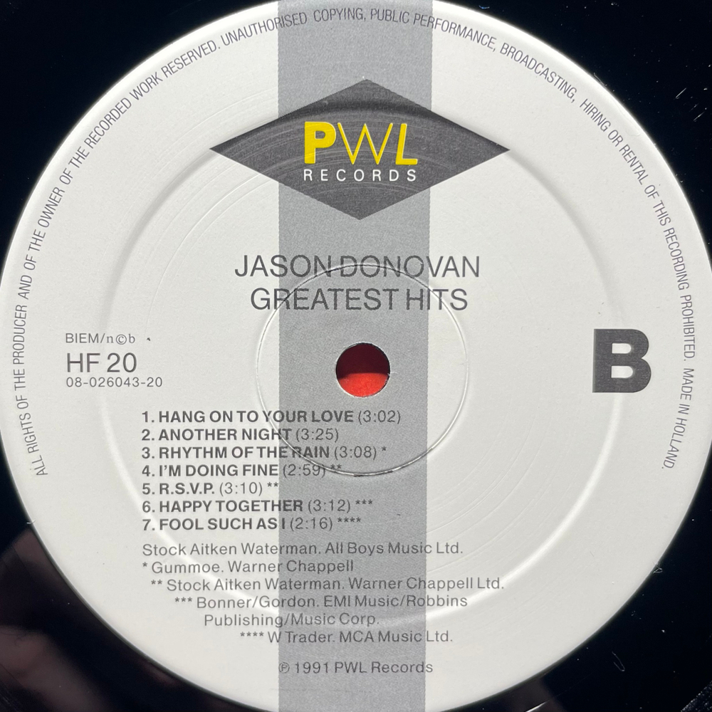 Jason Donovan ‎– Greatest Hits (Голландия 1991г.)