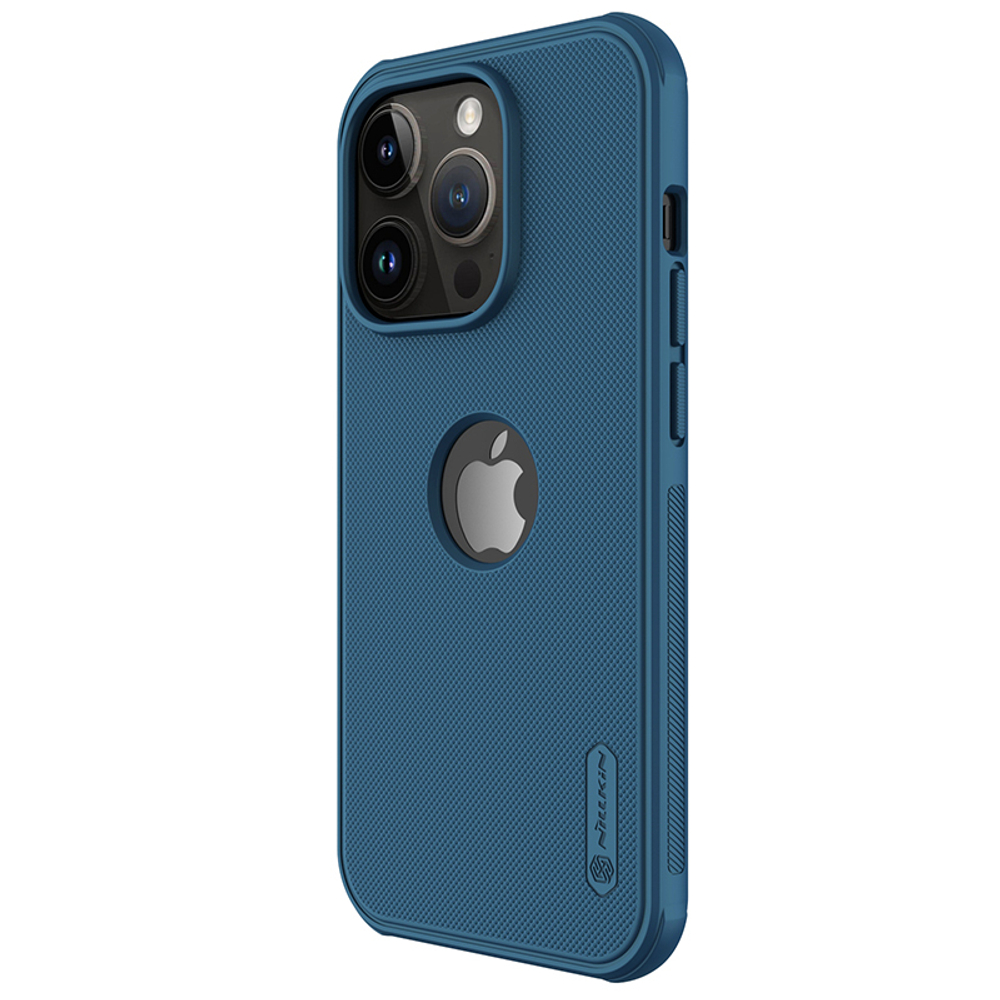 Чехол синего цвета усиленный от Nillkin для iPhone 14 Pro, серия Super Frosted Shield Pro, с вырезом под логотип, двухкомпонентный