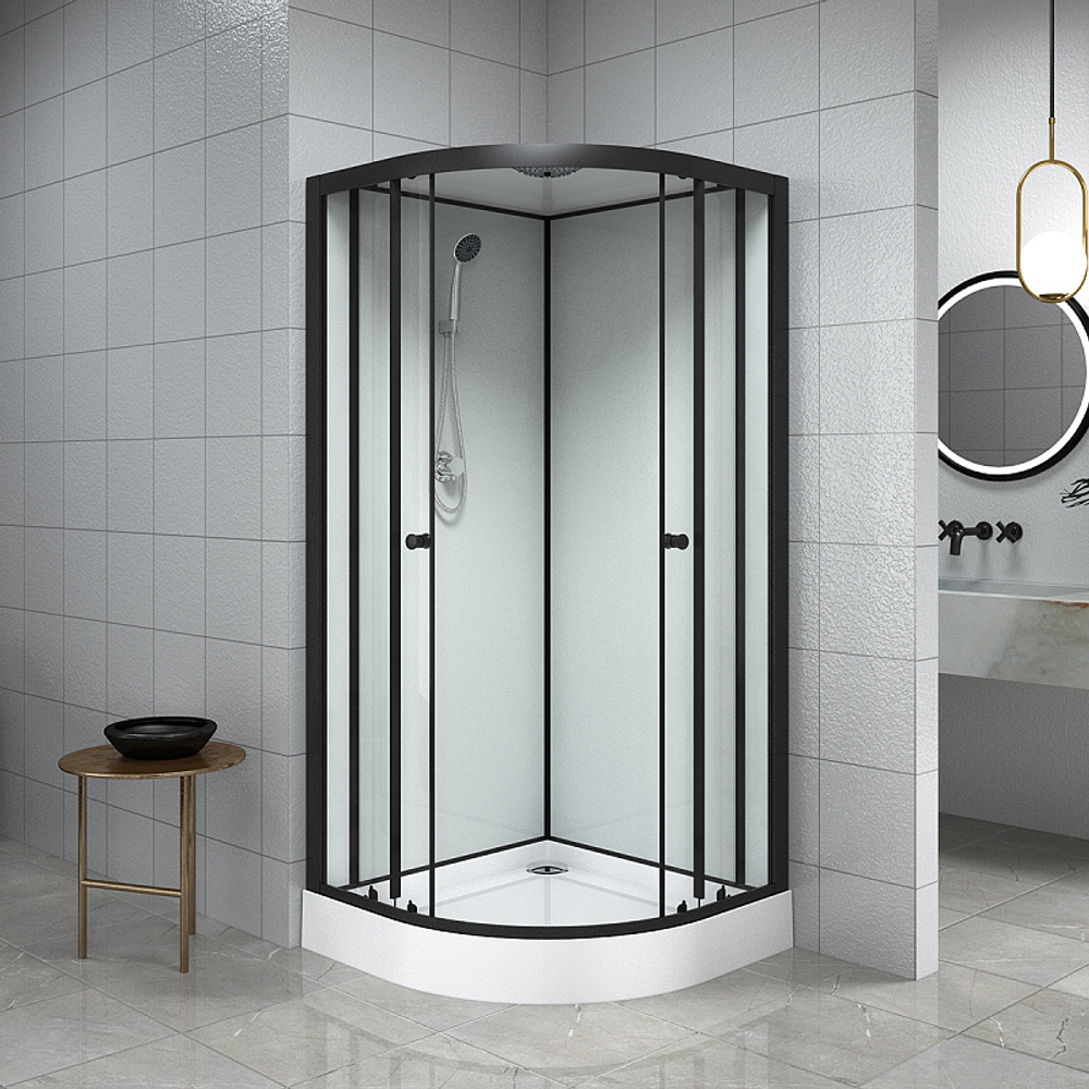 Душевая кабина Loranto NEO 90x90x(190+15) с низким поддоном 15см, прозрачное закаленное стекло 5 мм, задние стеклянные стенки белые, профиль черный-матовый (CS-22109)