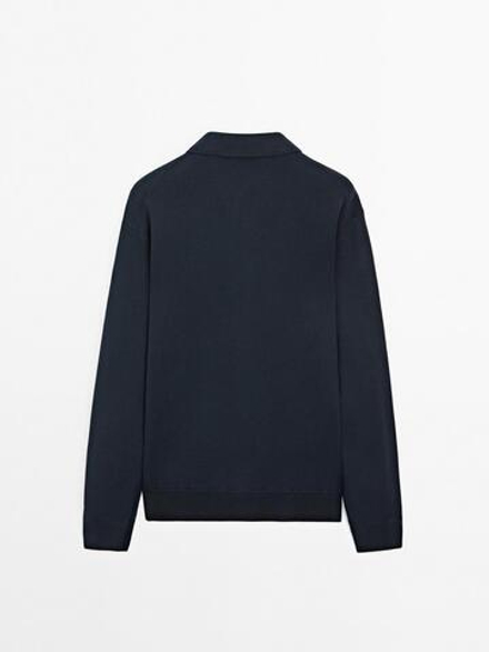 Massimo Dutti Кардиган из смесового хлопка с застежкой-молнией, темно-синий