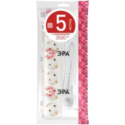 Удлинитель электрический ЭРА U-5e-5m-3x1 с заземлением 5 розеток 5м ПВС 3x1мм2 16А | Бытовые удлинители