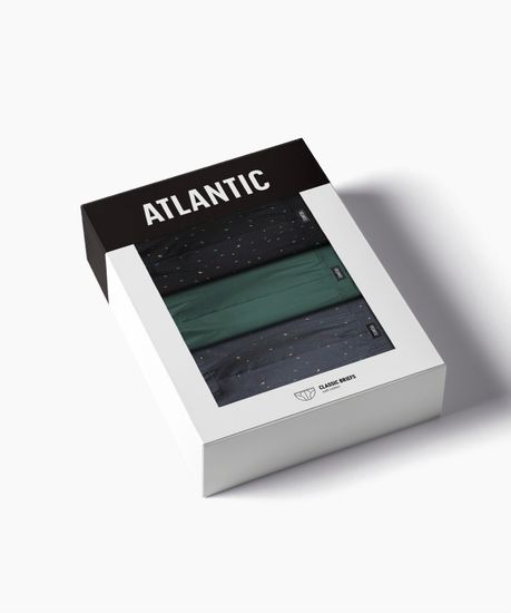 Мужские трусы (3шт) слипы спорт Atlantic 3MP-186, хлопок, черные + зеленые + графитовые