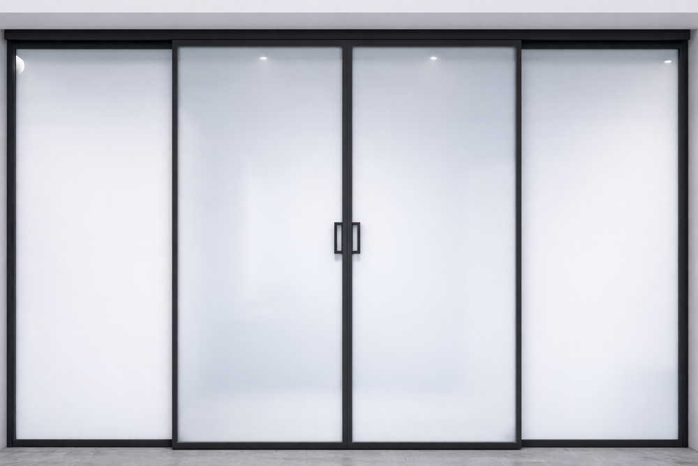 Раздвижная алюминиевая перегородка ALBA TROVARE Via Interio 2.0 с двумя подвижными и двумя стационарными полотнами