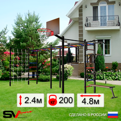 Уличная шведская стенка Sv Sport рукоход х 2 с комплектом турник прямой 2шт У51166К (Турник/Брусья/Стойка/Скамья/Щит баскет/Сетка)