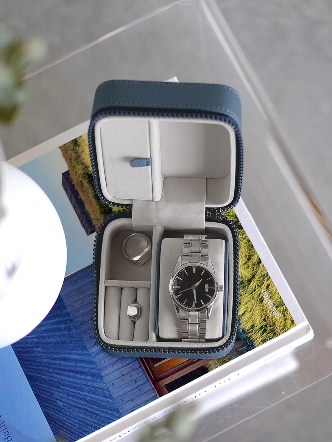 Органайзер для часов и украшений Stackers Canvas Watch & Jewellery Box - Blue Canvas (Blue Canvas / синий / Blue Canvas)
