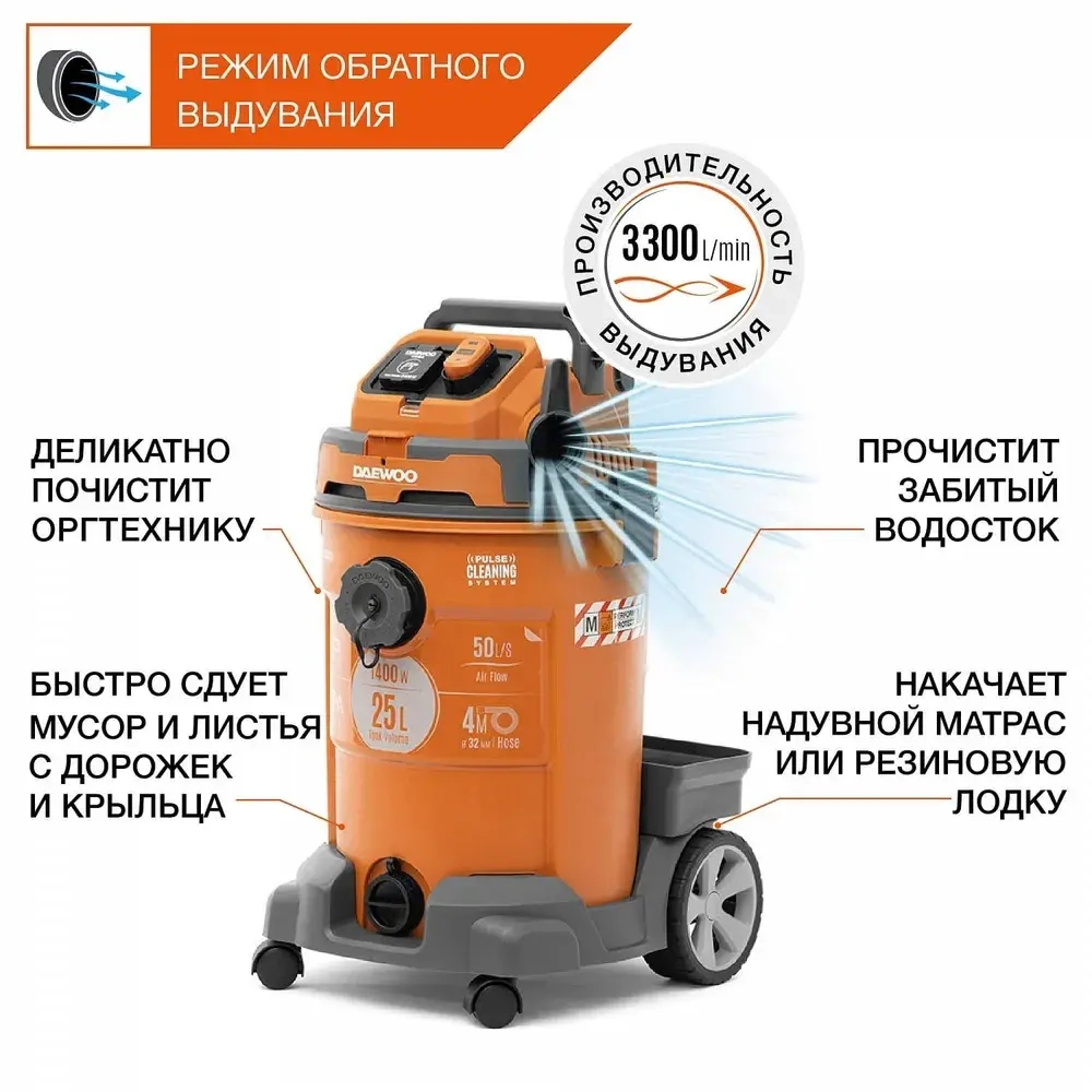 Пылесос строительный DAEWOO 1.4 кВт, 25л