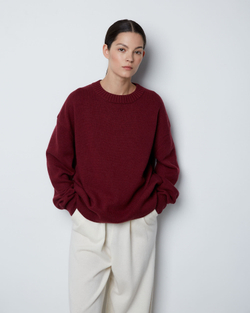 Джемпер из смесового кашемира с круглым вырезом бордо