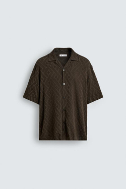 ZARА РУБАШКА JACQUARD С ГЕОМЕТРИЧЕСКИМ УЗОРОМ, КОРИЧНЕВЫЙ