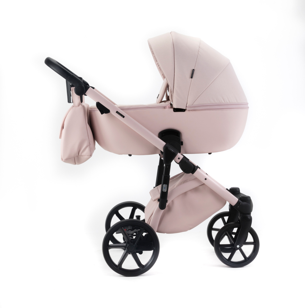 Детская универсальная коляска Adamex NOLA Natura ROSE-2 (2в1) - Светло-розовая ткань, светло-розовая экокожа