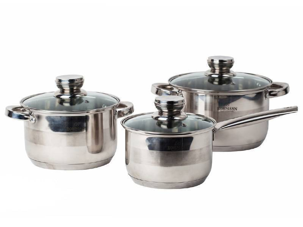 Набор кастрюль 3 предмета (2,9л, 3,9л, ковш 2,1л) нерж, 5-ти шаговое дно