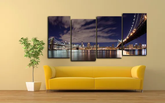 Модульная картина "Ночной Бруклинский мост "