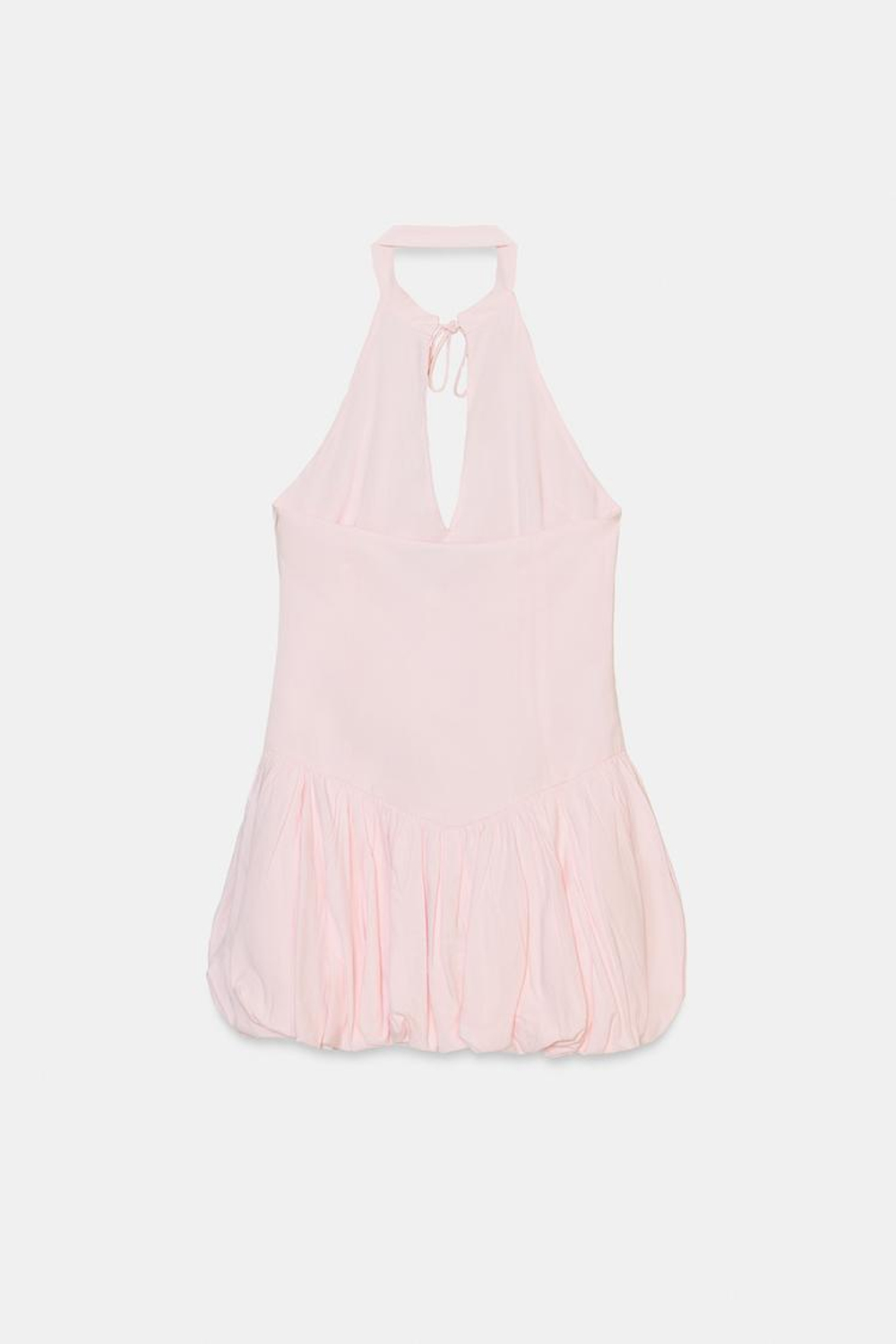 ZARA КОРОТКОЕ ПЛАТЬЕ ИЗ ПОПЛИНА С ГОРЛОВИНОЙ ХАЛТЕР И ЮБКОЙ-БАЛЛОН, БЛЕДНО-РОЗОВЫЙ