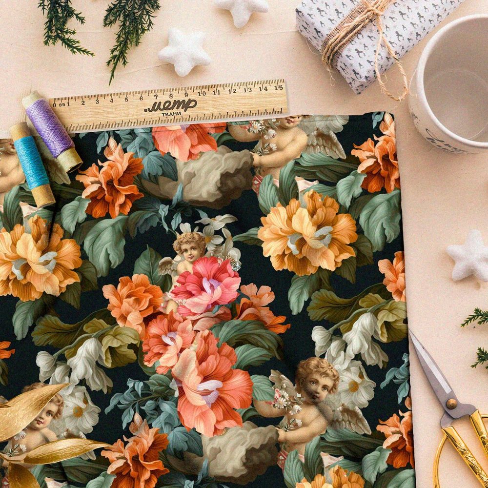 Ткань Ниагара Софт ангелы в цветах