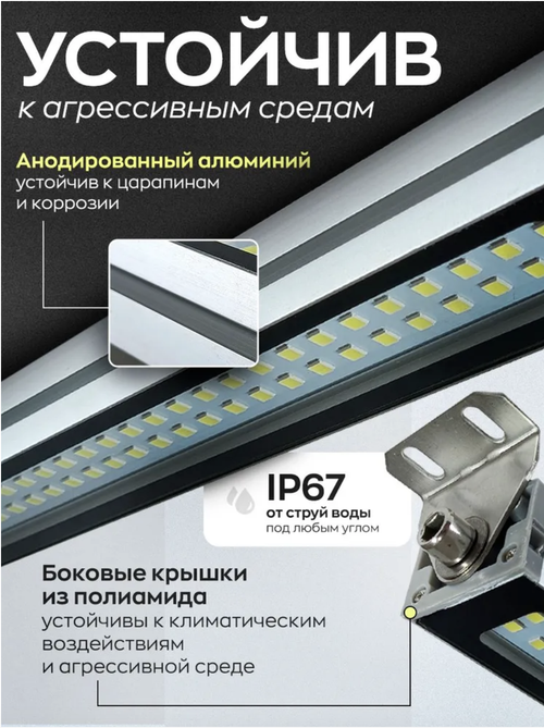 Светодиодный линейный светильник СКС промышленный 30Вт, 3750Лм, 5500К, 220В, IP67, 950х50х50мм, (для автомойки, автосервиса, дитейлинга, гаража)