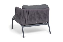 "Ронда" кресло плетеное из роупа, каркас алюминий темно-серый (RAL7024) муар, роуп серый 40 мм tex, ткань темно-серая 027