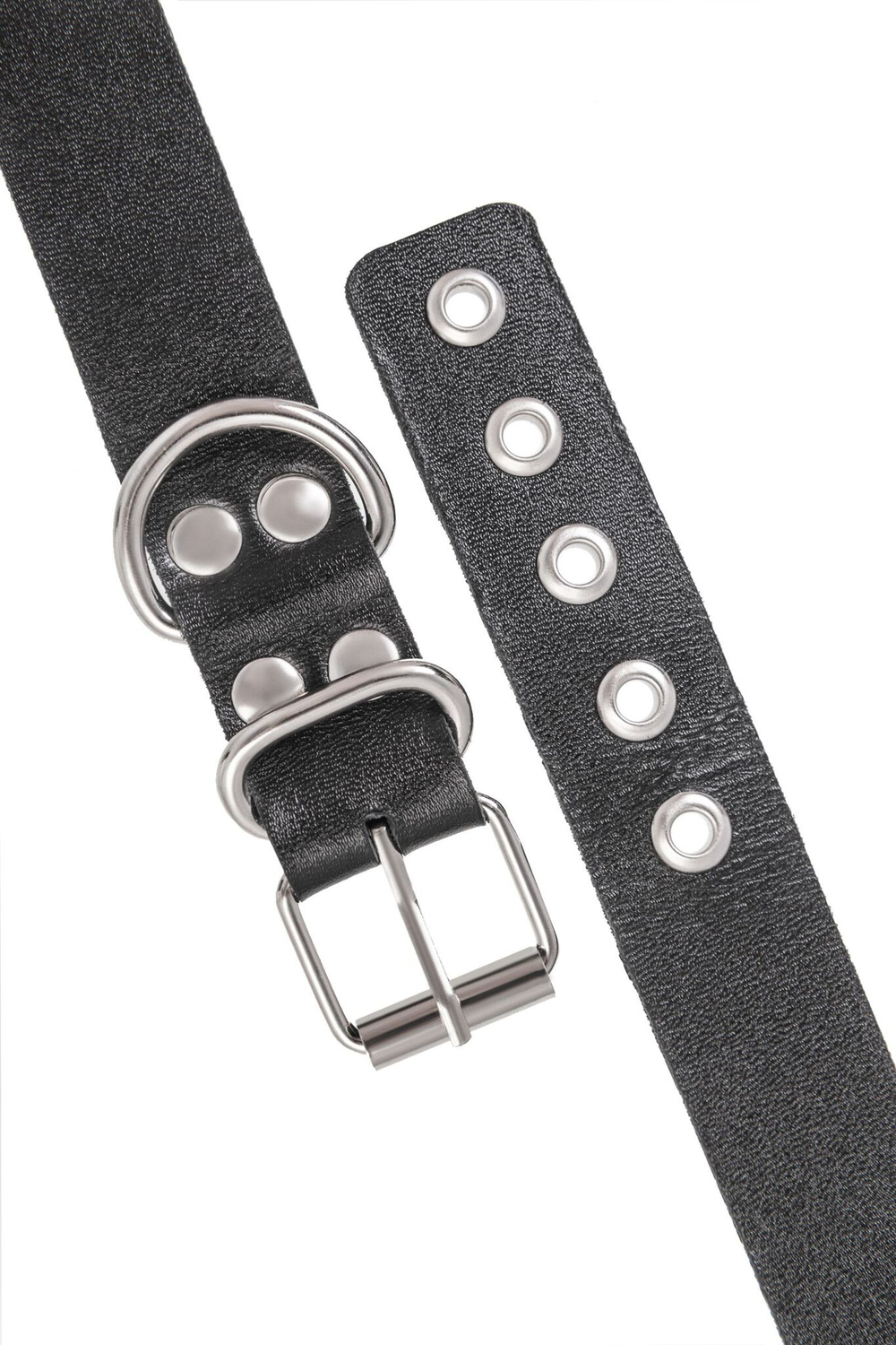 Черные кожаные наручники-браслеты из одного ремешка с люверсами (Цвет: черный)