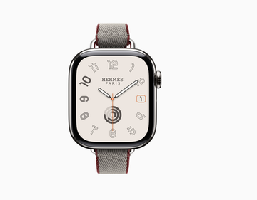 Apple Watch Hermès Series 11 42 mm Twill Jump Attelage Single Tour, Серо-бежевый с гранатовым краем
