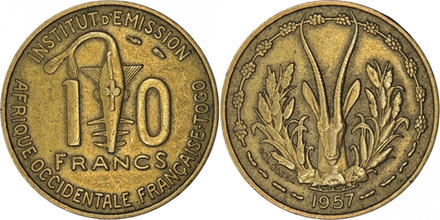 Французская Западная Африка 10 франков, 1957 XF