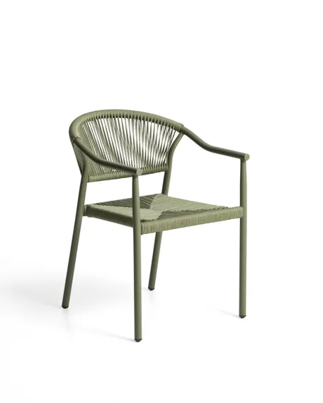 Уличный стул Livadia из зеленого алюминия и веревки