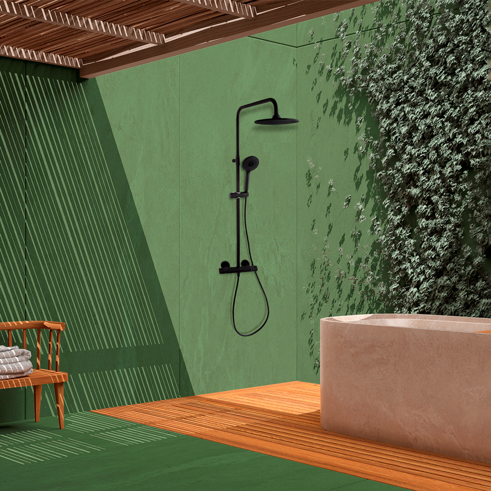 Душевая термостатическая система без излива с регулировкой высоты TERMOTECH 965402RP230NM черный