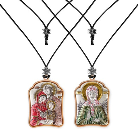 Св. Семейство-Матрона, подвеска 2хсторонняя, эмаль 30х40